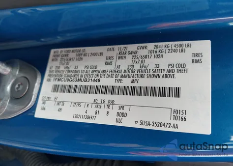 2021 Ford Escape Se from USA, damaged, VIN 1FMCU9G63MUB31448